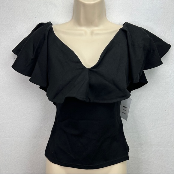 NWT Unique Vintage Black Ruffle Knit Top Size Small/4 - 565 - Picture 3 of 12